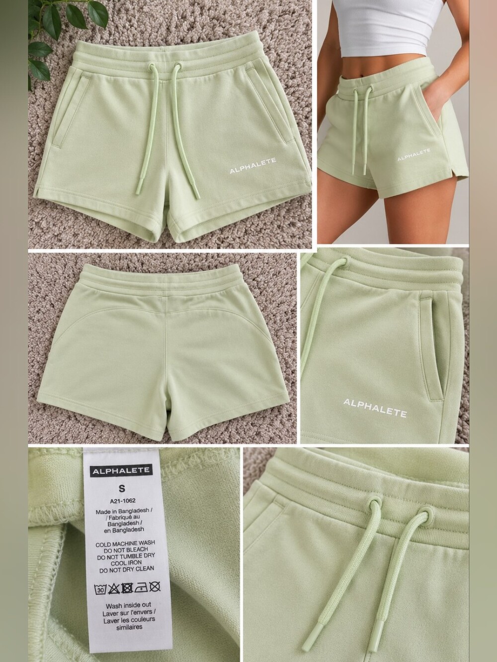 Alphalete Women’s Drawstring Shorts – Pastel Lime Green – Size Small